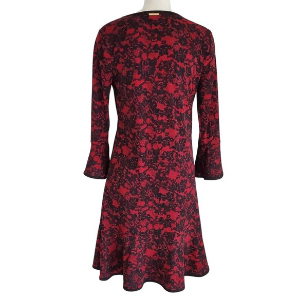MICHAEL by Michael Kors Lace Print Bell-Sleeve Dress Dark Romantic Size S - Picture 5 of 15